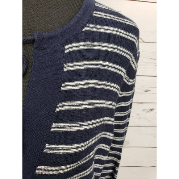 Loft Women's Blue Gray Striped Pullover 3/4 Sleeve See Through Shirt Size Large - Picture 8 of 11